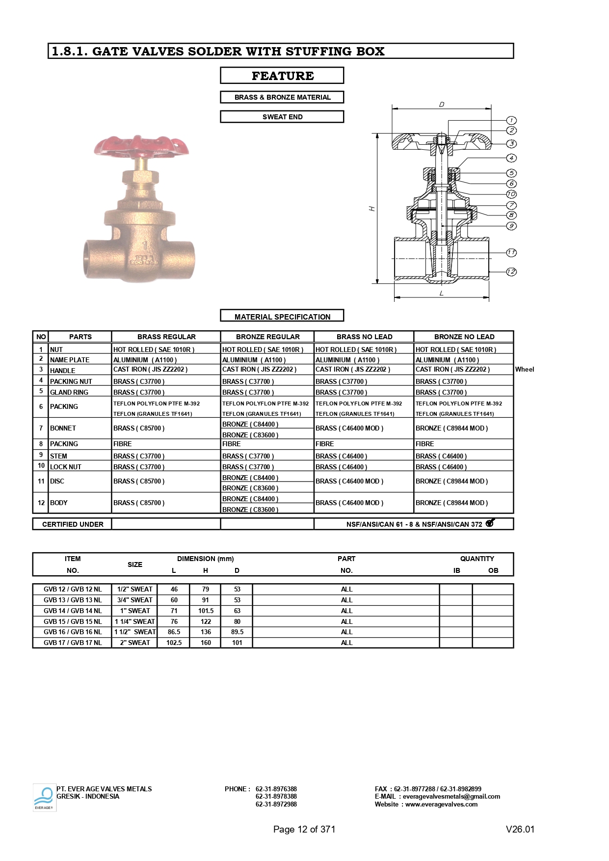 GATE VALVES SODER WITH STUFFING BOX - GVB 12 - GVB 17